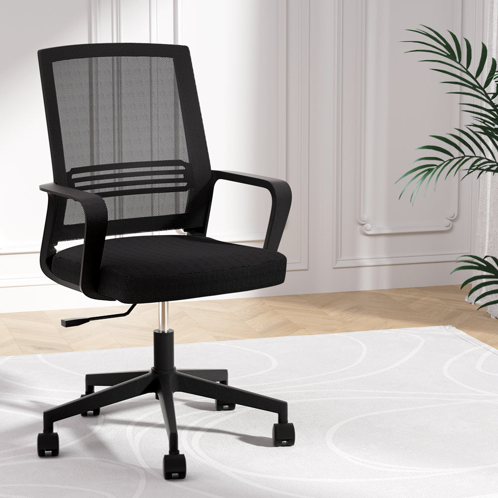 Mesh Office Chair Computer Gaming Desk Chairs Mid Back - Black