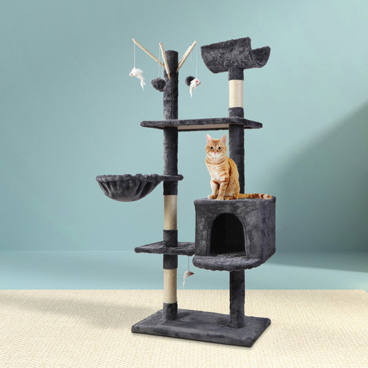 140cm Cat Tower Scratching Post Scratcher Tree -  Grey