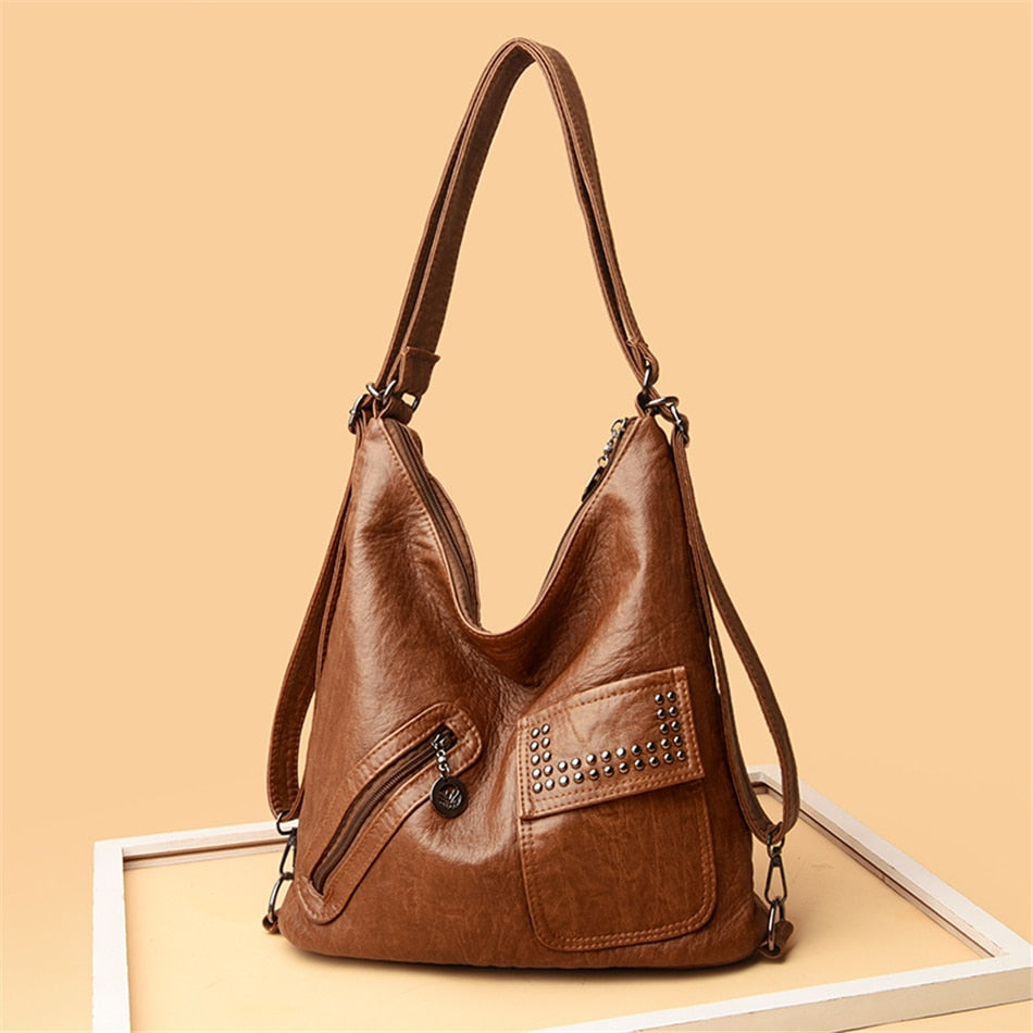 Multi-Wear PU Leather Stud Tote Shoulder Bag