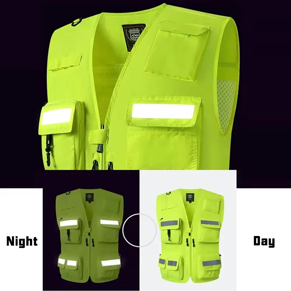 Reflective High Visibility Safety Vest Multi-Pocket Breathable Mesh