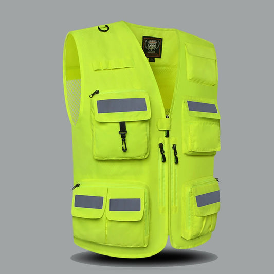 Reflective High Visibility Safety Vest Multi-Pocket Breathable Mesh