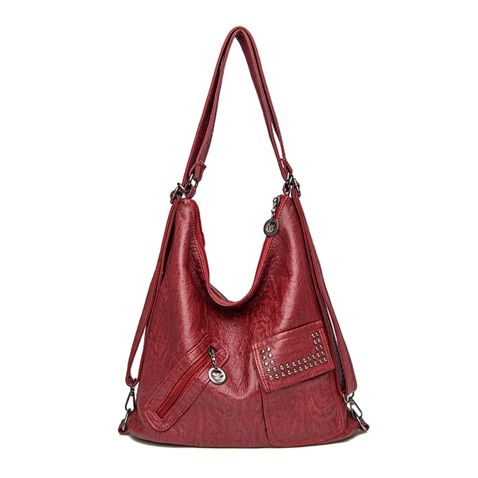 Multi-Wear PU Leather Stud Tote Shoulder Bag