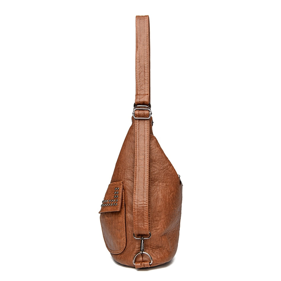 Multi-Wear PU Leather Stud Tote Shoulder Bag
