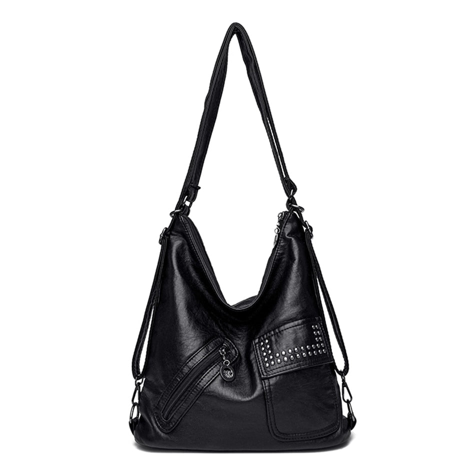 Multi-Wear PU Leather Stud Tote Shoulder Bag