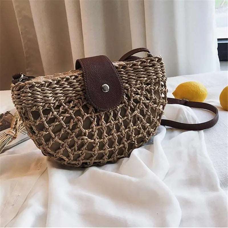 Boho Handmade Half Moon Straw Cross Body Bag Australia Dealbest