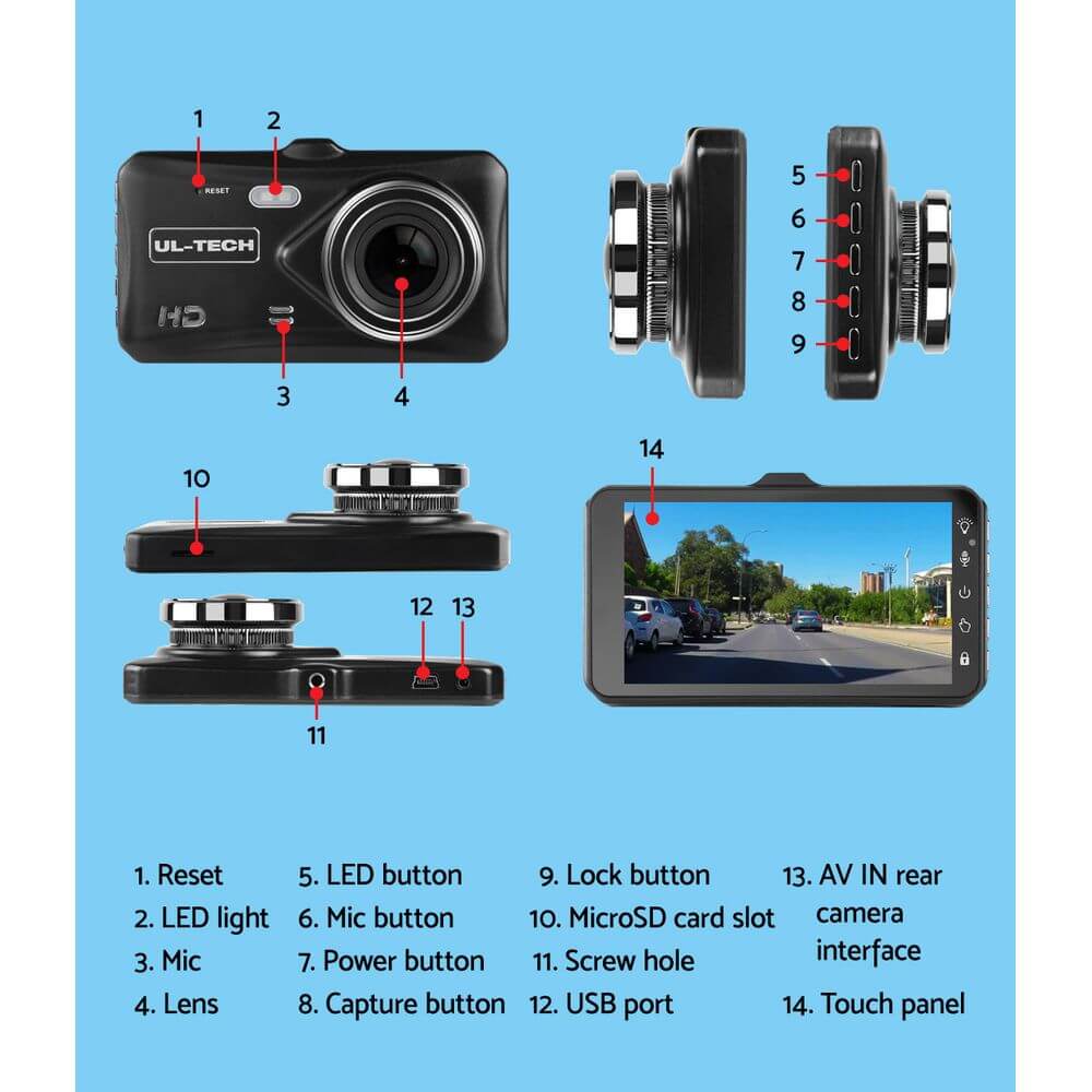 Dual Lens Car Dash Camera System Front And Back - Black