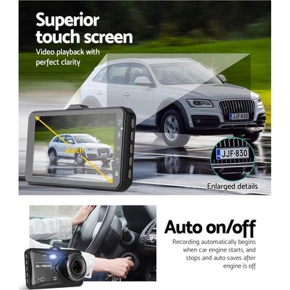 Dual Lens Car Dash Camera System Front And Back - Black