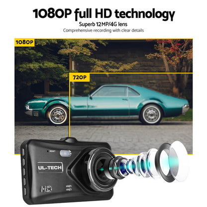 Dual Lens Car Dash Camera System Front And Back - Black