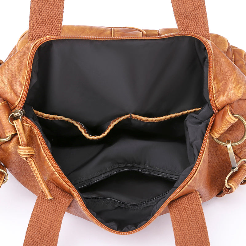 Multi-Pocket Tote Shoulder Bag Faux Leather - Brown
