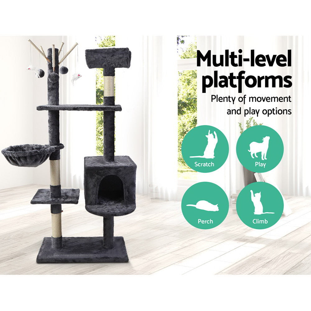 140cm Cat Tower Scratching Post Scratcher Tree -  Grey
