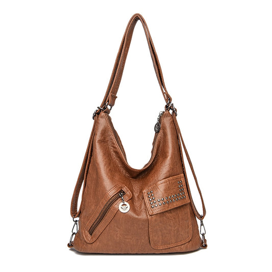 Multi-Wear PU Leather Stud Tote Shoulder Bag