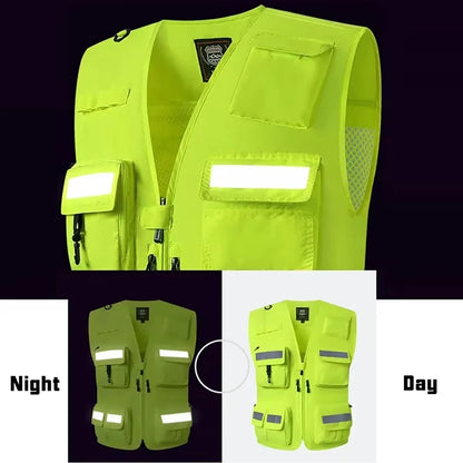Reflective High Visibility Safety Vest Multi-Pocket Breathable Mesh