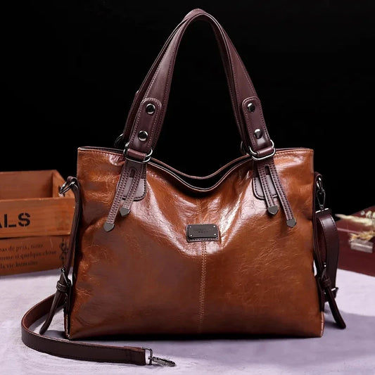 Leather Tote Bag Shoulder Bag - Vintage Casual