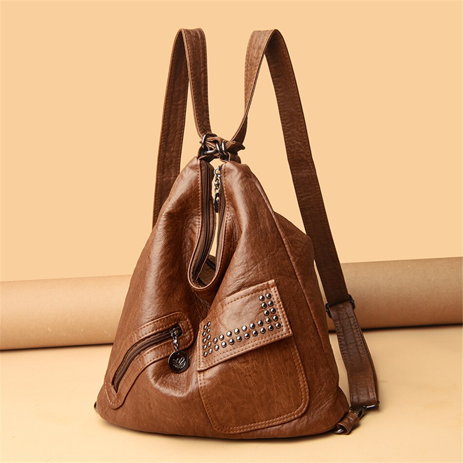 Multi-Wear PU Leather Stud Tote Shoulder Bag