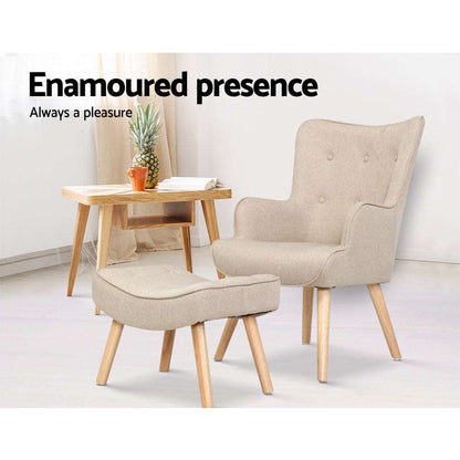 Fabric Armchair Lounge Chair With Ottoman Beige Australia Dealbest