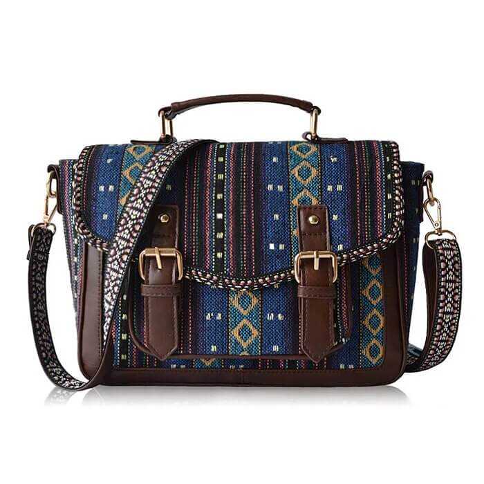 Vintage Boho Canvas Shoulder Bag - Blue