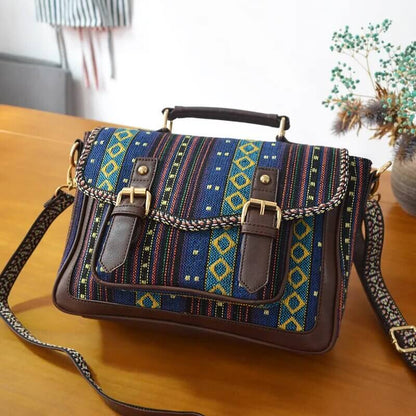 Vintage Boho Canvas Shoulder Bag - Blue