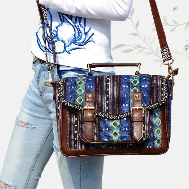 Vintage Boho Canvas Shoulder Bag - Blue