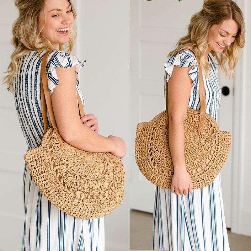 Boho Handmade Round Straw Tote Shoulder Bag Australia Dealbest