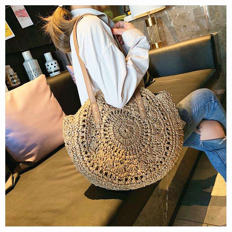 Boho Handmade Round Straw Tote Shoulder Bag Australia Dealbest