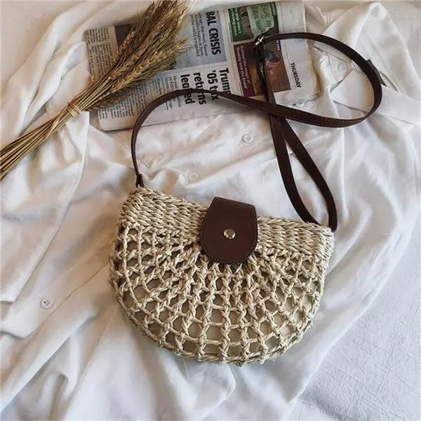 Boho Handmade Half Moon Straw Cross Body Bag Australia Dealbest