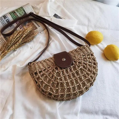 Boho Handmade Half Moon Straw Cross Body Bag Australia Dealbest