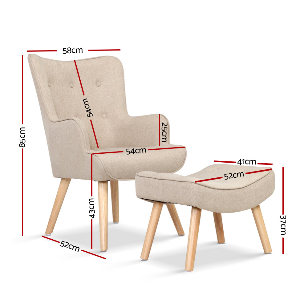 Fabric Armchair Lounge Chair With Ottoman Beige Australia Dealbest