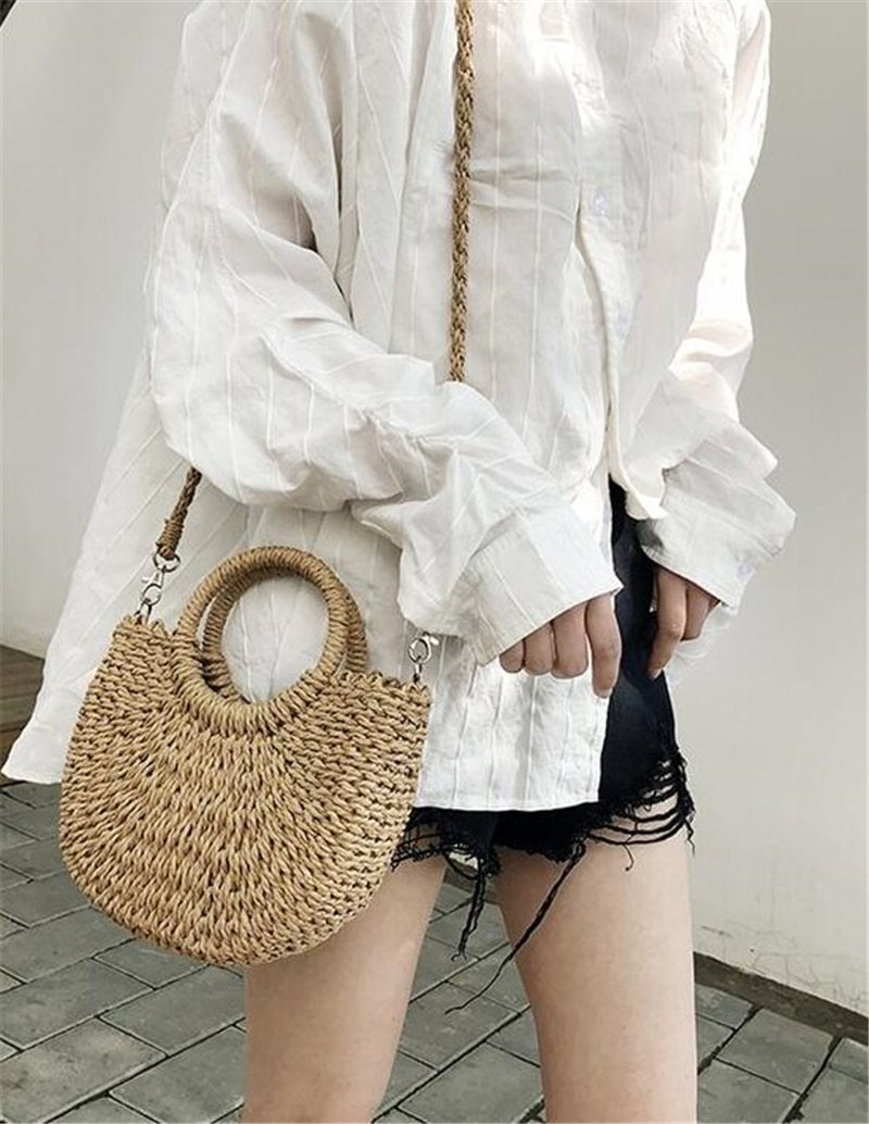 Handmade Bohemian Half-Moon Straw Shoulder Bag Australia Dealbest