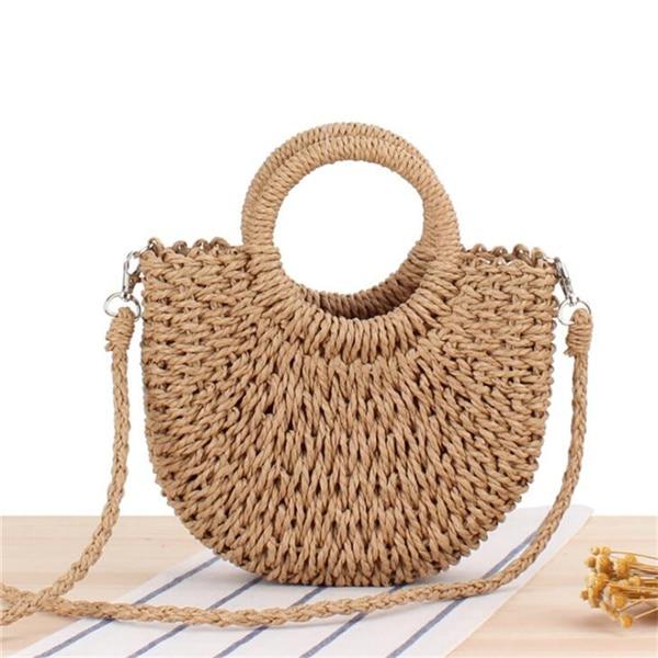 Handmade Bohemian Half-Moon Straw Shoulder Bag Australia Dealbest