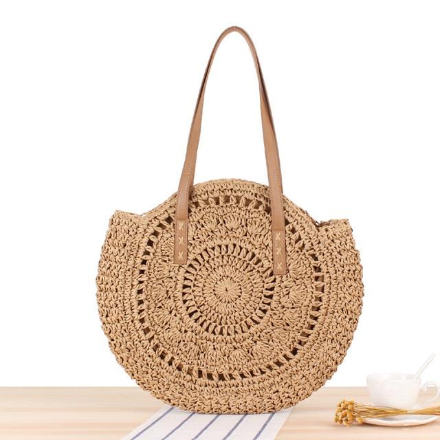 Boho Handmade Round Straw Tote Shoulder Bag Australia Dealbest