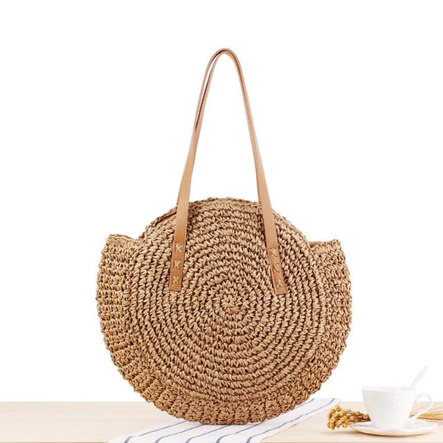 Boho Handmade Round Straw Tote Shoulder Bag Australia Dealbest