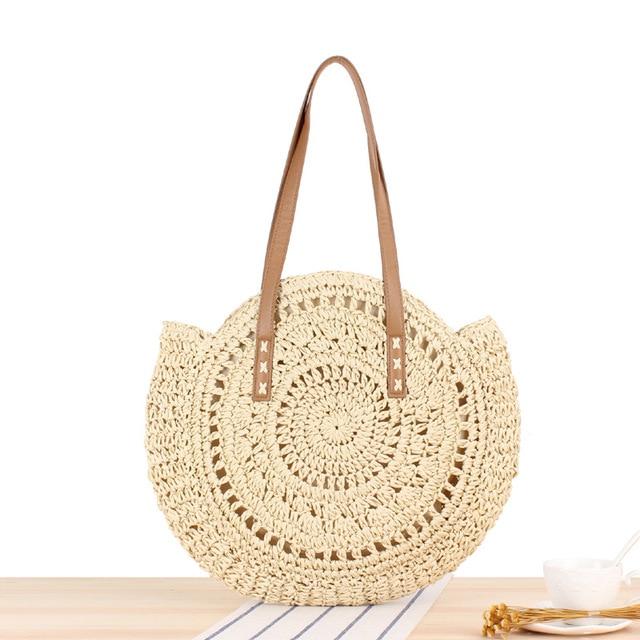 Boho Handmade Round Straw Tote Shoulder Bag Australia Dealbest