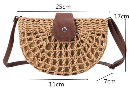 Boho Handmade Half Moon Straw Cross Body Bag Australia Dealbest